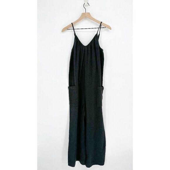 Rails Trucker Sleeveless Jumpsuit V-Neck Cotton Gauze Relaxed Black Women's XS - Picture 2 of 8